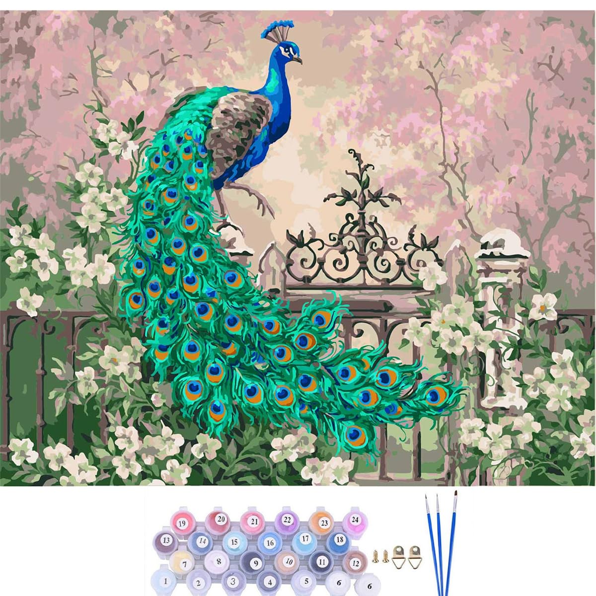 Captaincrafts Amazing Peacock Yutai Linghua New Diy Paint By Numbers 16X20 " For Adults Beginner Kit, Linen Canvas - (With Frame)