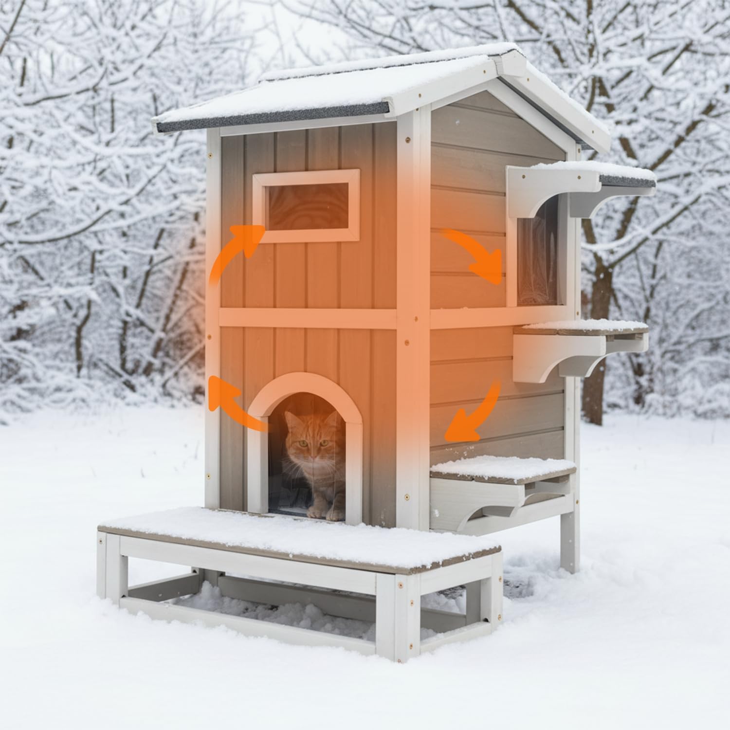Outdoor Cat House Insulated for Winter – for Outdoor Cats & Pet Lovers, Raised Design with Escape Door, Windproof Warm Shelter, Openable Roof (35.43" H Insulation, 29.72" D x 22.83" W x 35.43" H)