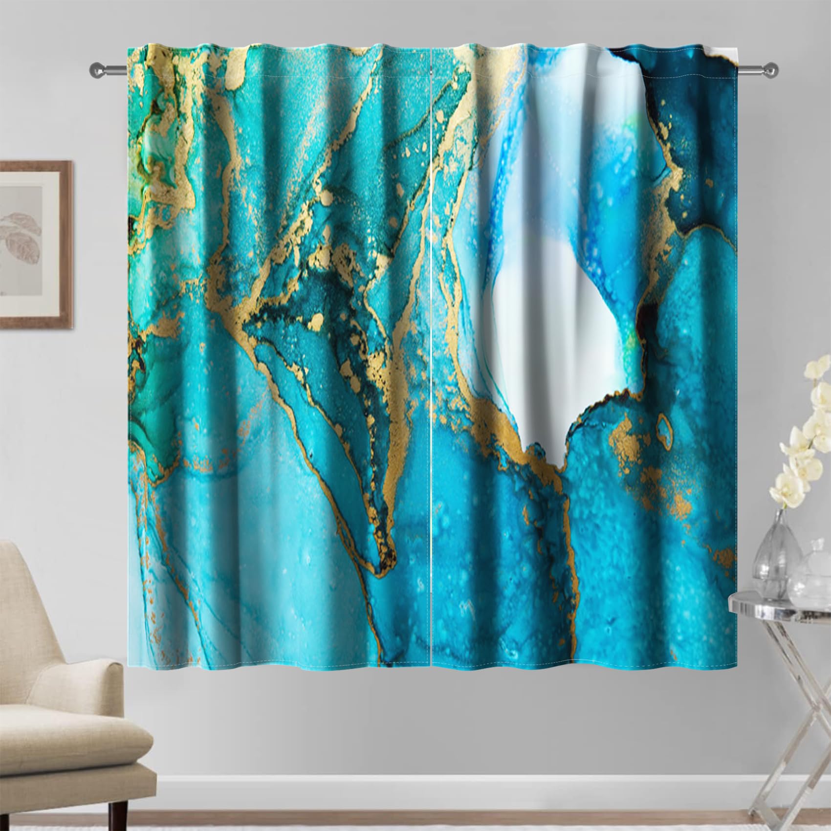 Kzzfqxb 140x229cm Marbel Texture Curtains 2 Panels - Image 2