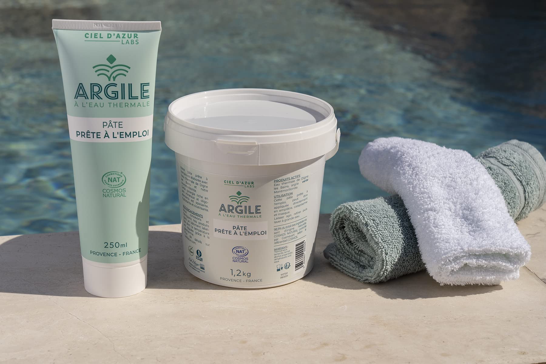 Ciel d'Azur Labs - Pâte d'Argile Verte à l'Eau Thermale - Prête à l'Emploi, Idéale pour Cataplasme - Riche en Sels Minéraux et Oligo-Éléments - Certifié Naturel Cosmos Natural - Tube 250ml