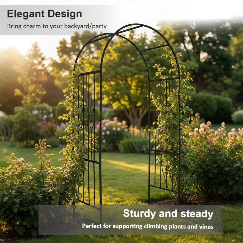 Wetterfester Metall Gartenbogen 230x116x56 cm, Stabiler Rosenbogen mit dekorativem Design, hochwertiger Rankbogen für Rosen & Kletterpflanzen im Außenbereich