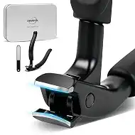 Toenail Clippers for Seniors for Thick Nails - Black | Ergonomic Non-Slip Long Handle, Wide Jaw Opening, Built-in Catcher Anti-Splash, Stainless Steel Curved Head