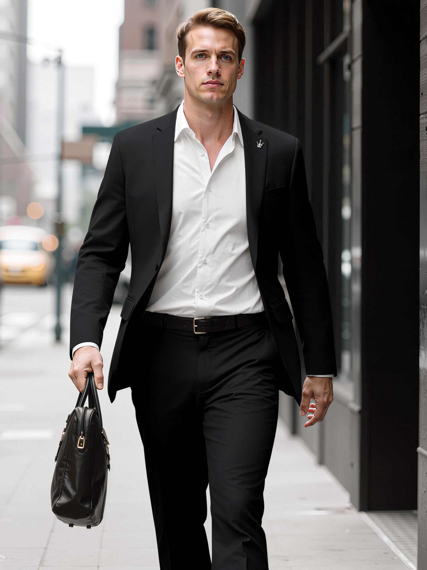 Traje de Hombre 2 Piezas Slim Fit con Un Botón Traje de Boda de Negocios Revers de Punta Chaqueta Pantalone