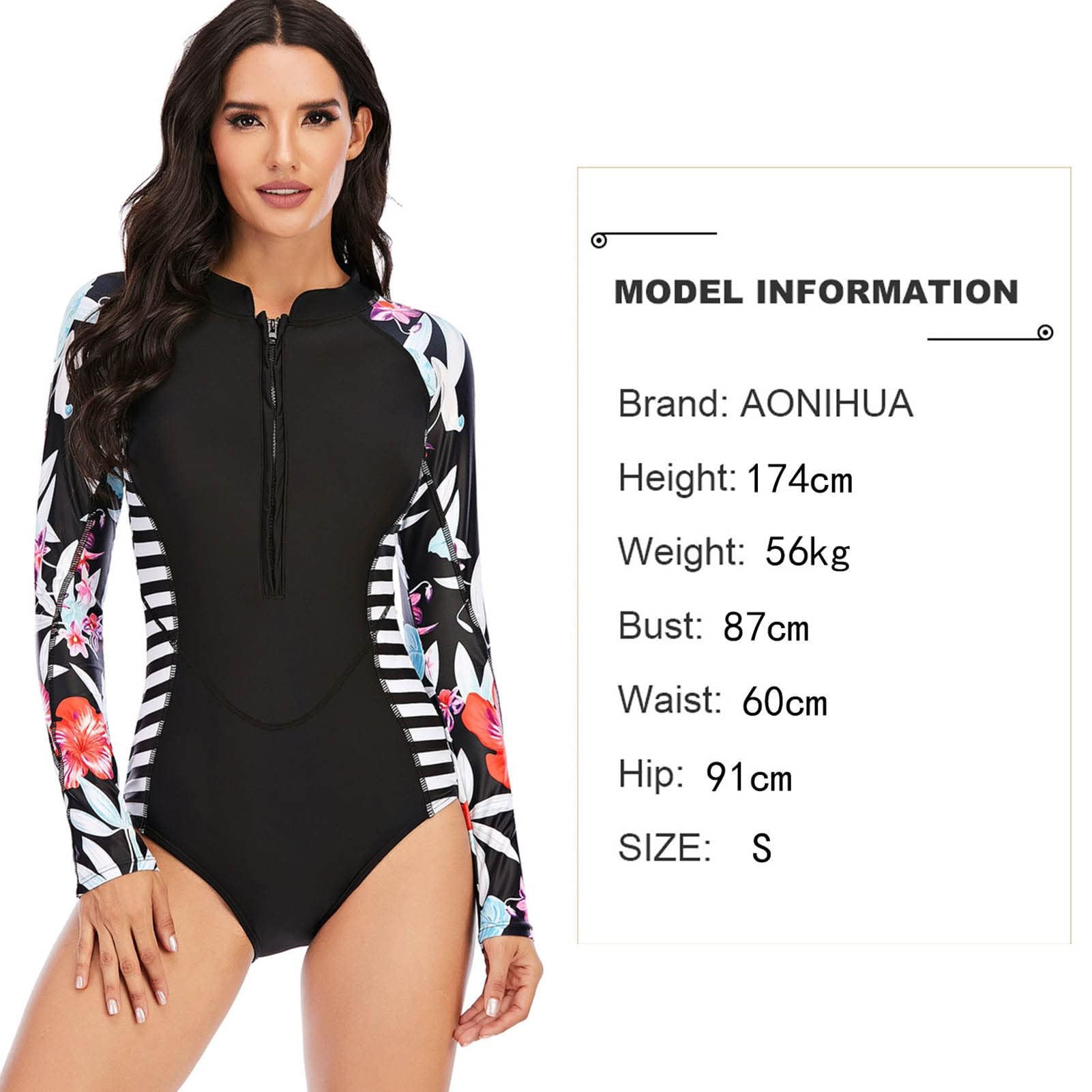 Alomejor Traje de Neopreno de una Pieza para Mujer, Traje de Neopreno Corto de Manga Larga para Mantener el Calor, Cremallera Frontal, Negro, Buceo, Natación, Buceo