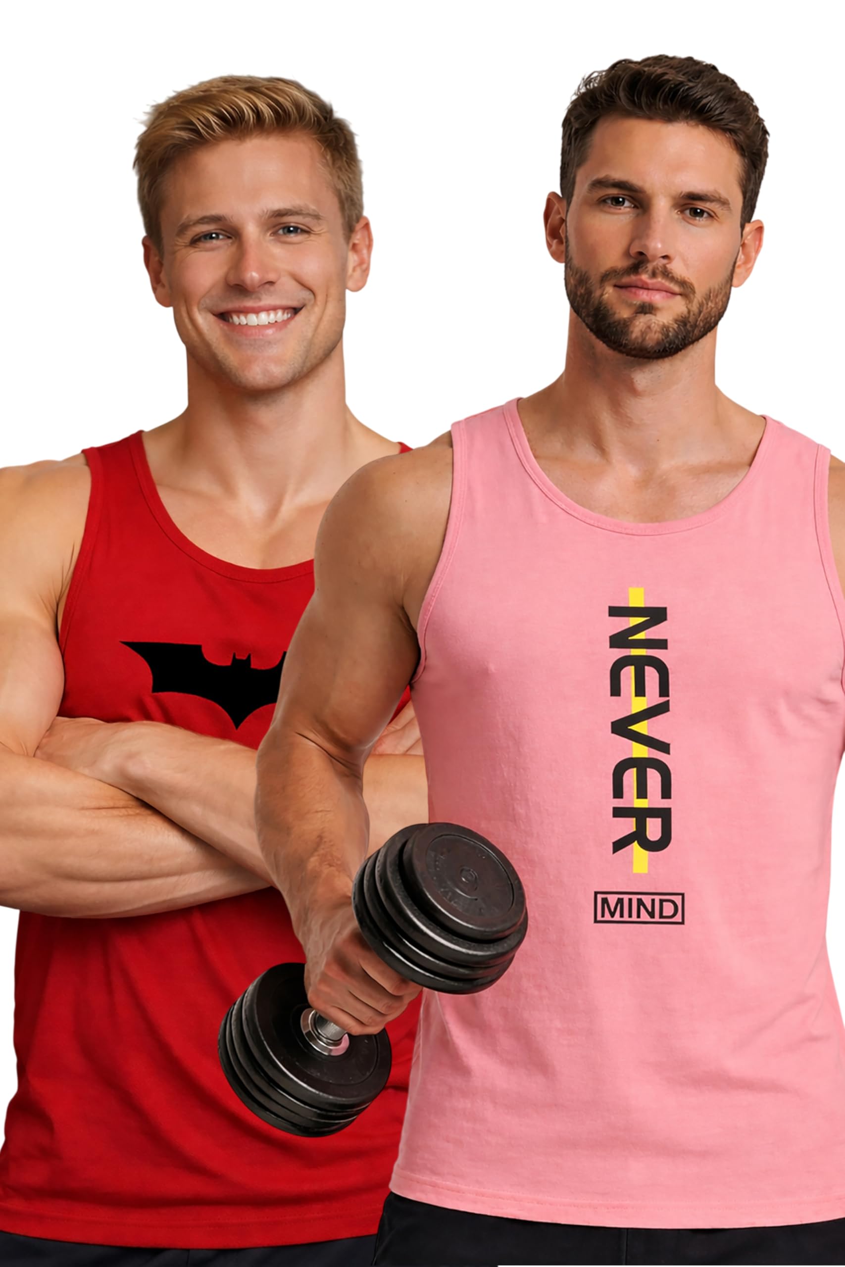 Polyester Letter Printed Vest for Men - Pack of 2 - Pink & Red | Round Neck | Sleeveless | Regular Fit | Summer & Gym Wear Tank Top for Men-image-42