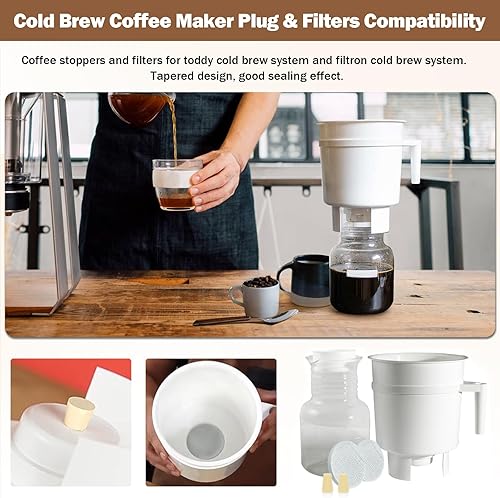Miniatura 2 de Filtros de café reutilizables compatibles con Toddy Cold Brew Maker – Filtros y tapones lavables para sistema de preparación fría, funciona con
