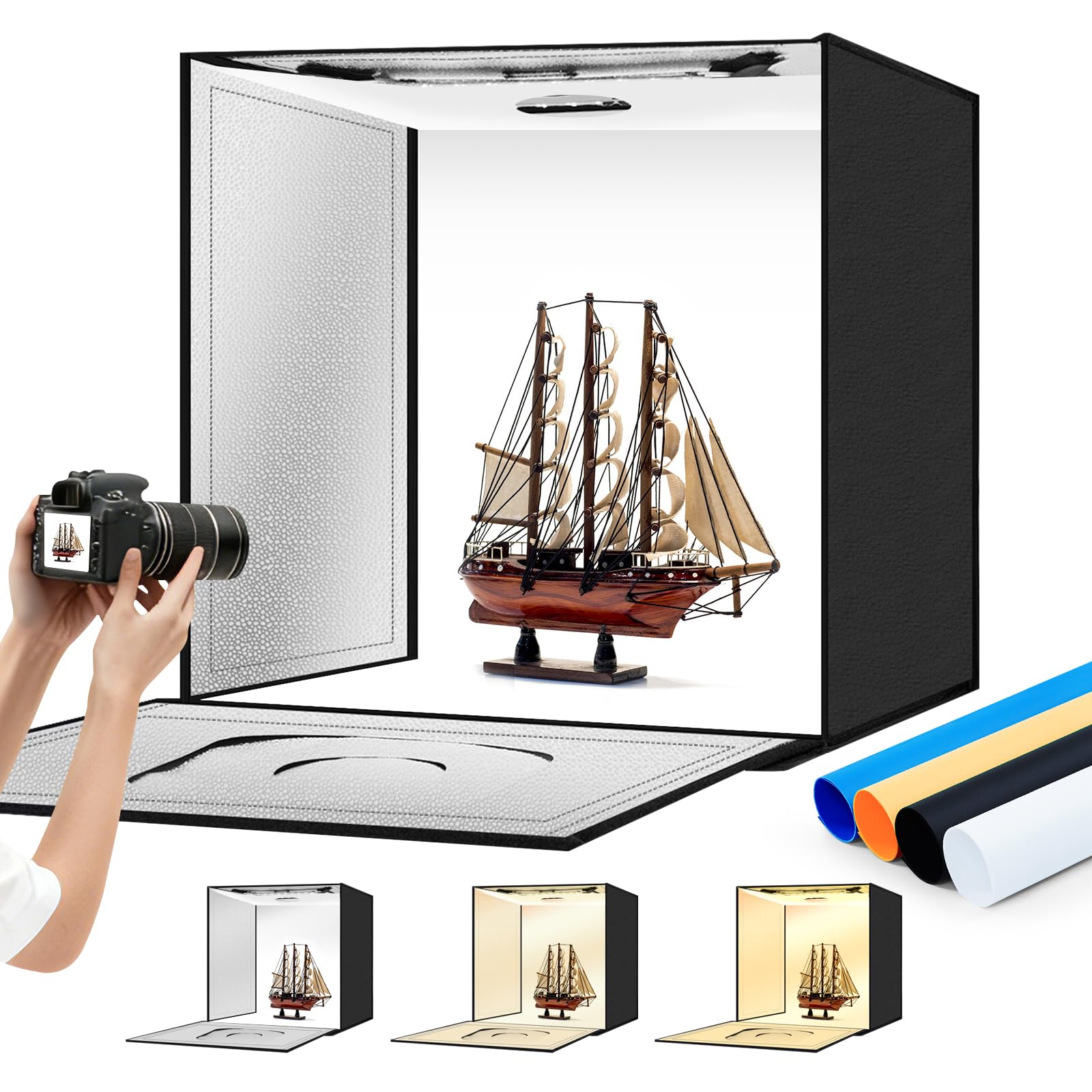 ZKEEZM Light Box Photography 20"x20" with 160LED Lights and 4 Color Backdrops Photo Box with Lights, Foldable Light Box with Adjustable Brightness,