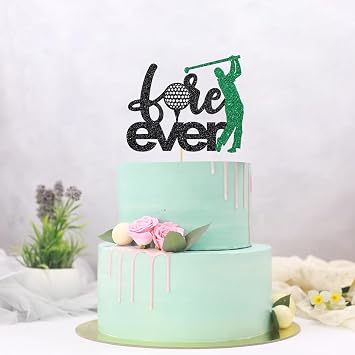 Maicaiffe Fore Ever Golf Cake Topper, Golf Theme Birthday Retirement Party - Sport Birthday - Wedding Anniversary Party Cake Decorations Black Glitter