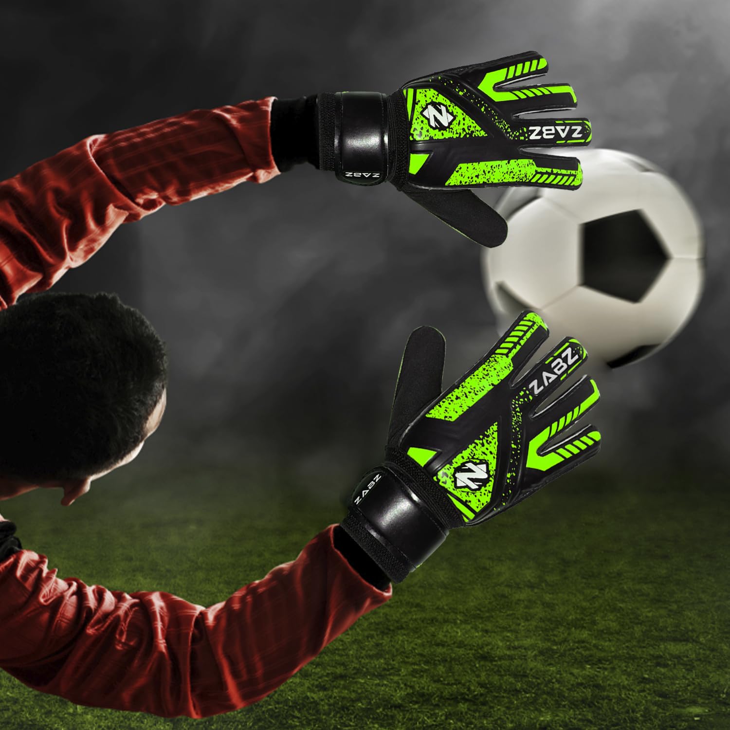 ZABZ Goalkeeper Gloves Non-slip Latex Material Soccer Goalie Football Goalkeeping Gloves Wrist Protection For Kids Youth and Adult (Green, Size 6 - Suitable for 13-15 Years) - Image 4