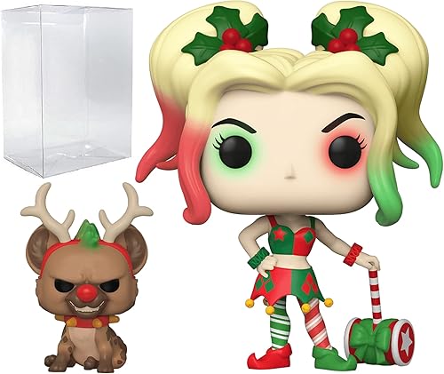 Funko POP DC Holiday - Figura de vinilo de Harley Quinn con Hyena Helper Pop! (paquete con funda protectora compatible con caja de burbujas pop),