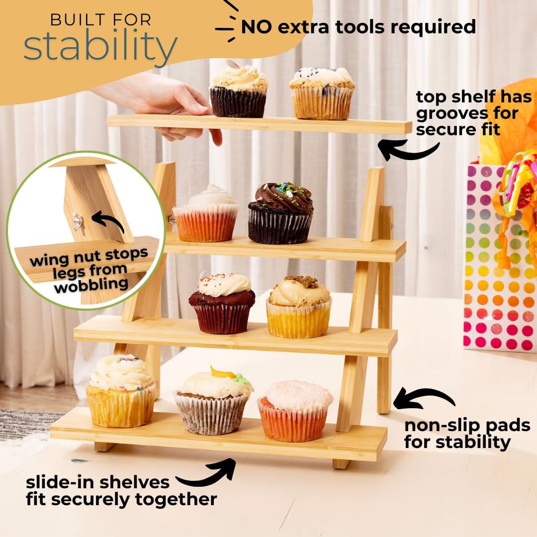 Soporte de madera para cupcakes, elevadores de exhibición de madera para eventos de proveedores, estantes de 4 niveles, exhibición de comida y manualidades