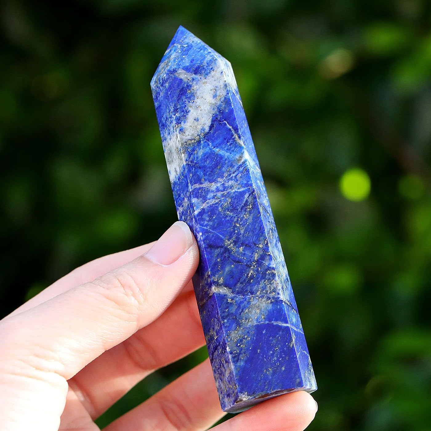 LAIDANLA Lapis Lazuli Healing Crystals Wands 3.5-4" Polishing Natural Reiki Energy Wand Stone Hexagonal Point Obelisk Large Crystal Gemstones for Meditation Therapy Crystal Grid...