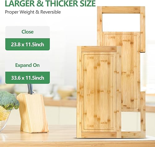 Miniatura 7 de Tabla de cortar sobre el fregadero, tabla de cortar extensible sobre el fregadero, tablas de cortar de bambú con ranura para jugo, tabla de cortar