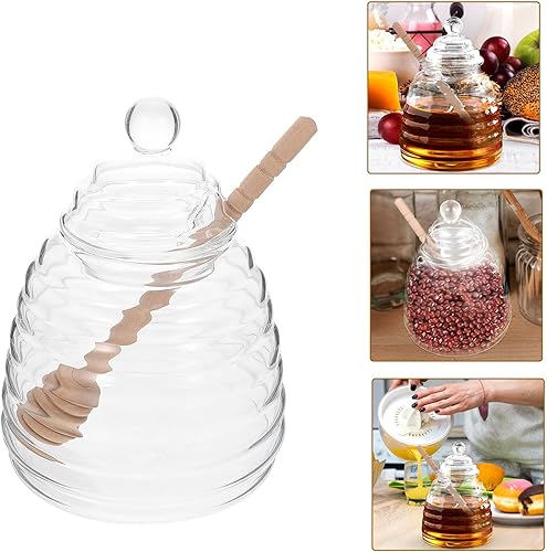 Miniatura 4 de Hemoton Tarro de miel de vidrio con tapa y gotero, 2 juegos de miel de cristal transparente para miel de colmena y jarabe para el hogar y la cocina,