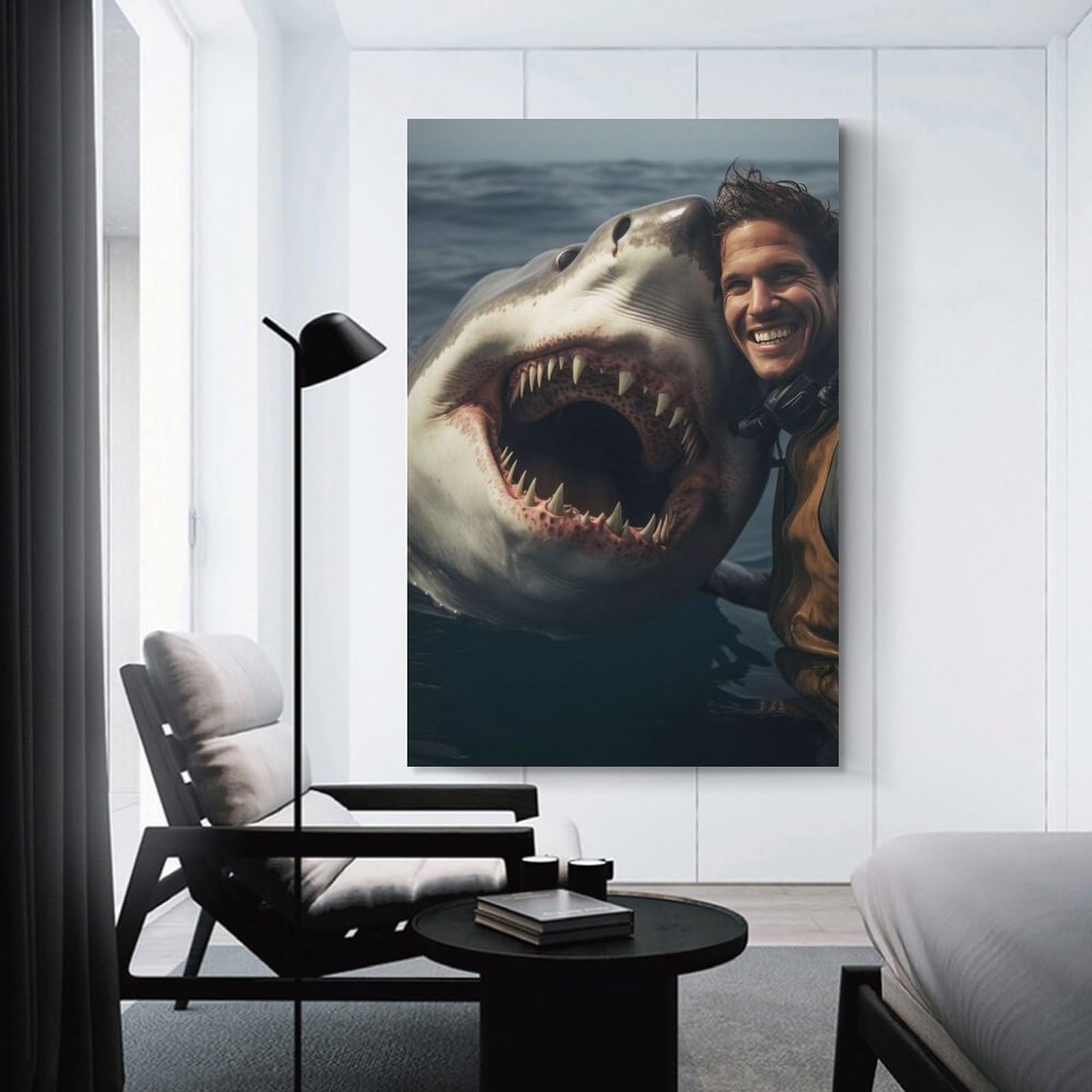 Junmoney Hanging Wall Art Happy Shark, 24x36inch(60x90cm), for Contemporary Homes, Apartments Or Offices, Stylish Wall Art for Fresh Spaces