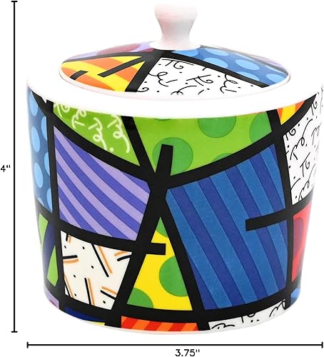 Miniatura 6 de Britto Azucarero de porcelana de hueso con tapa, 10.4 onzas, paisaje colorido, diseño abstracto de obras de arte, accesorios de barra de café, caja