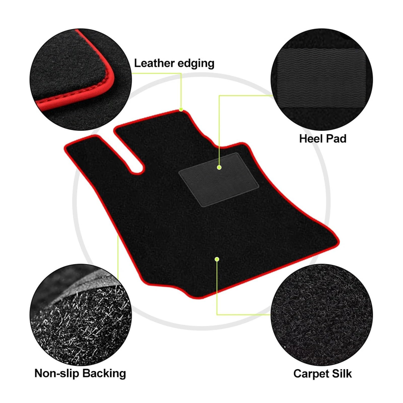 Tappetini antiscivolo, compatibile con Ford, Fiesta CB1 CCN | Tappeti neri ignifughi per file anteriore e posteriore, stile piatto con superficie impermeabile(Red)