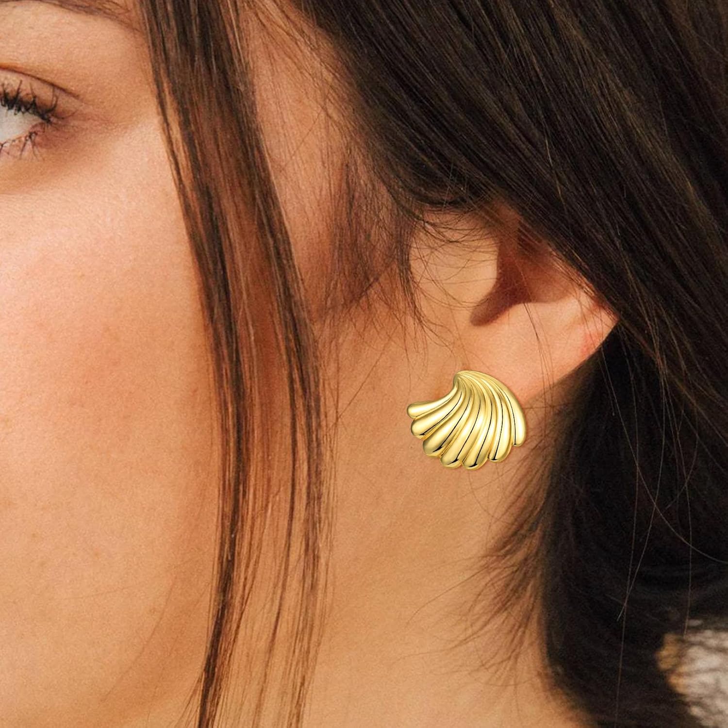 CERSLIMO Seashell Stud Earrings for Women, 14k Gold Plated Seashore Nautical Chunky Earrings Sea Life Beach Summer Jewelry - Image 3