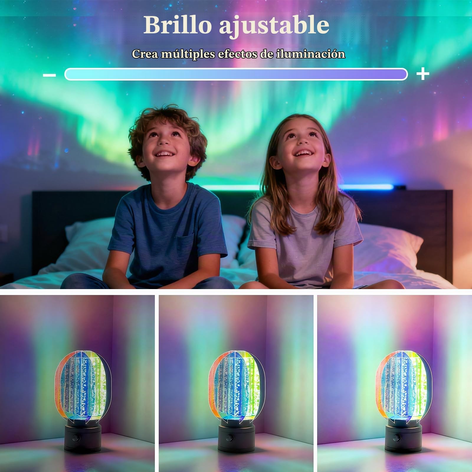 Lámpara de Noche Aurora 3D Giratoria Regulable, para un Ambiente Romántico Estrellado, Proyector LED Giratorio de 360°, Decoración para la Habitación de los Niños