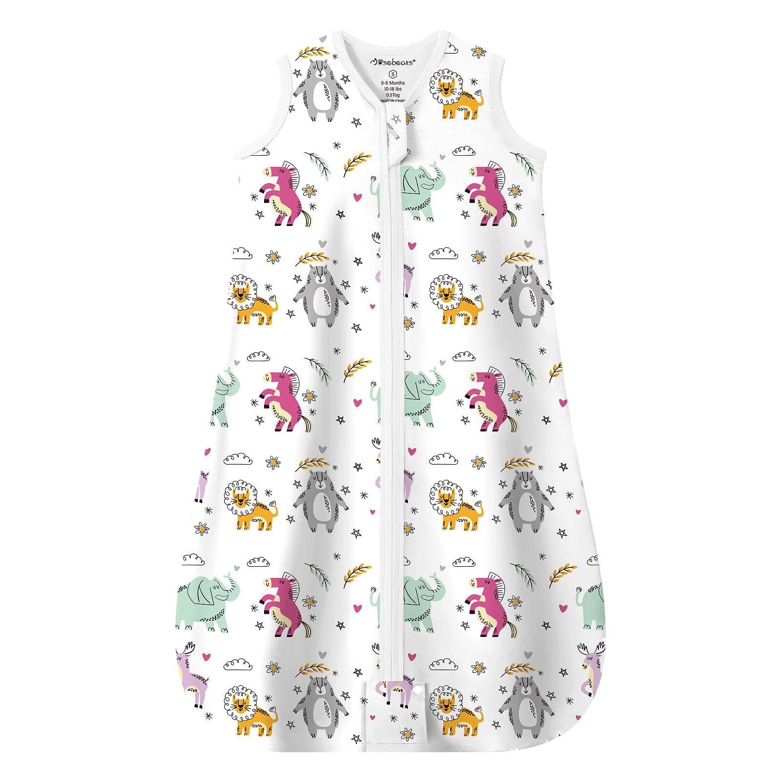 Mosebears Sacco nanna estivo per bambini, 0,5 Tog, 100% cotone, traspirante (elefante, XL)