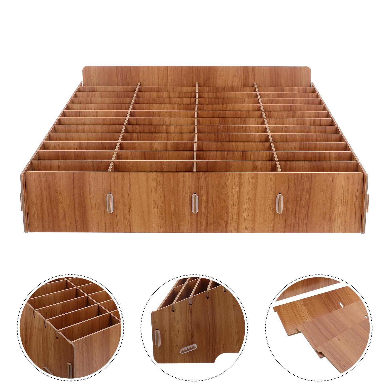 SHINEOFI Organizer per Telefono in Legno Marrone 48 Scomparti, Scatola Porta Cellulare da Scrivania Portatile per Ufficio e Riunioni