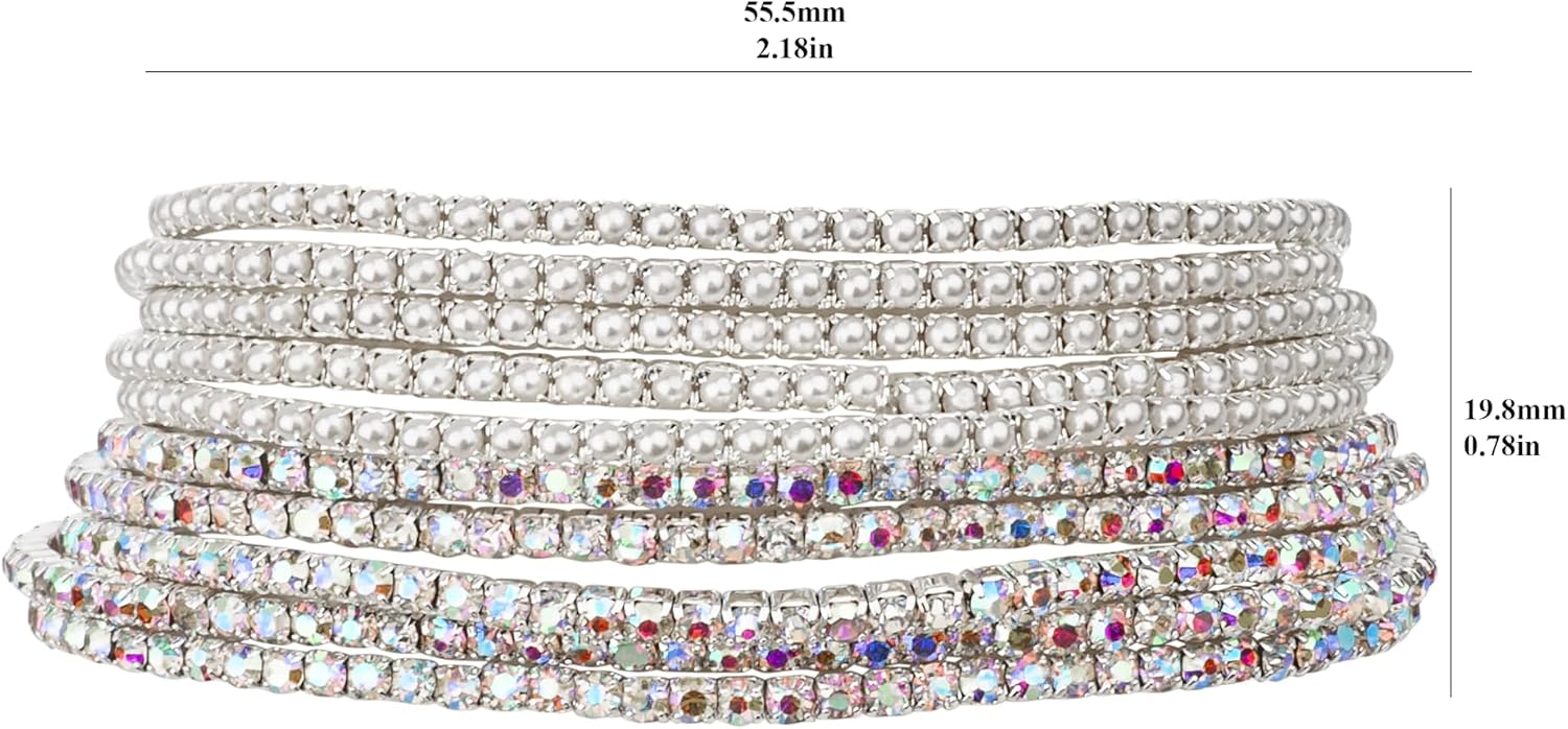 Nicole Miller New York Stretch Bracelet Set, Silvertone with Rhinestones and Beads, 10 Pieces