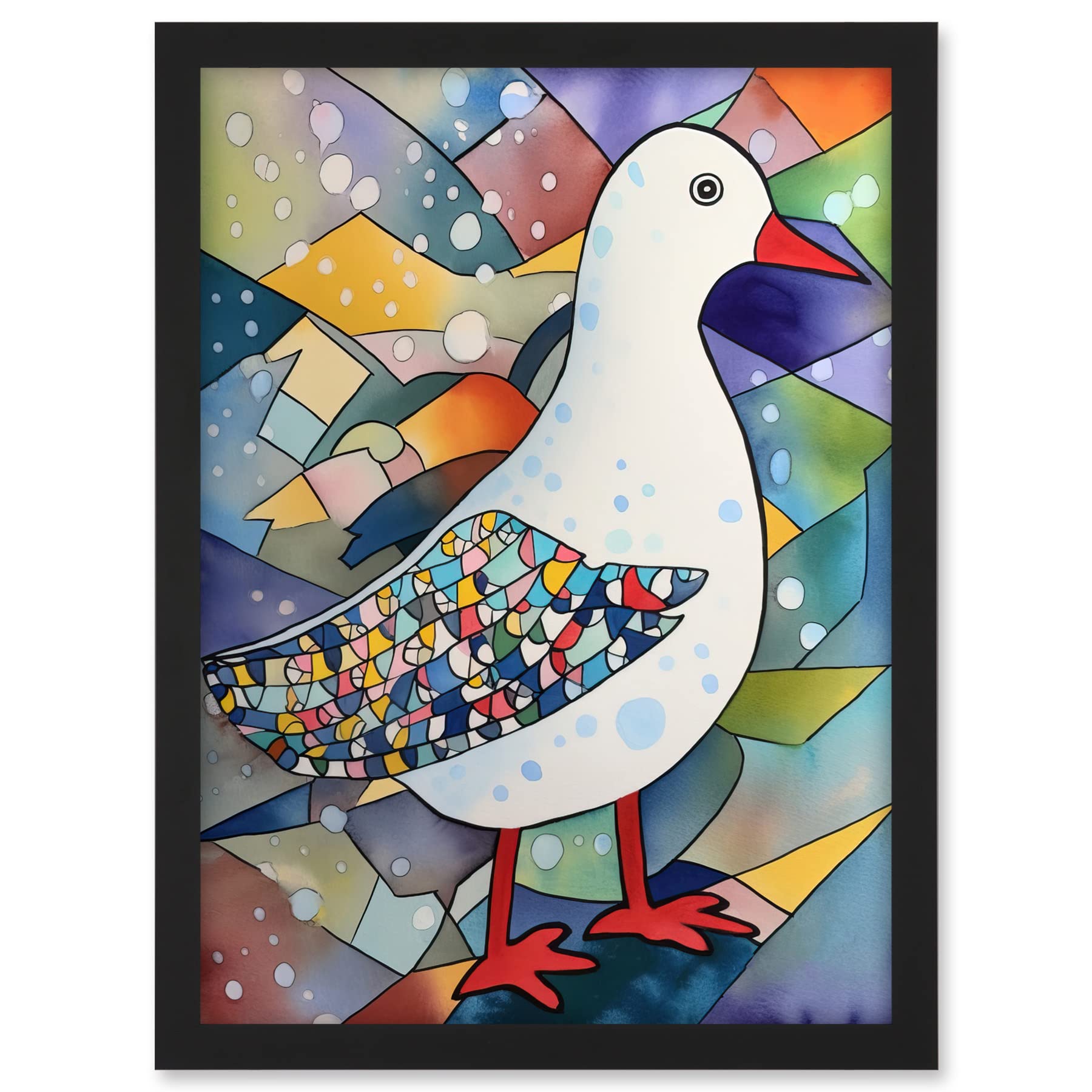 Artery8 Seagull Bird And Snowflakes Folk Art Artwork Framed A3 Wall Art Print
