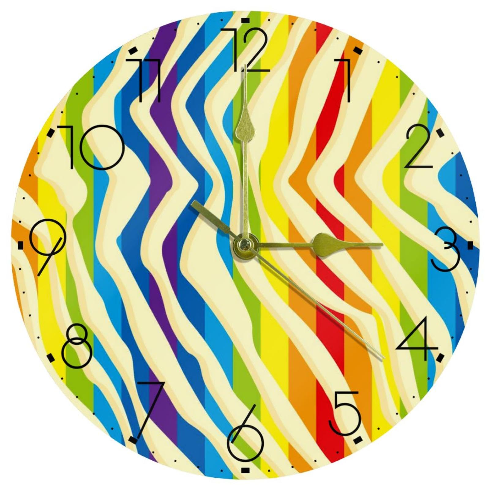 Horloge murale pour chambre et école à rayures arc-en-ciel 25 cm