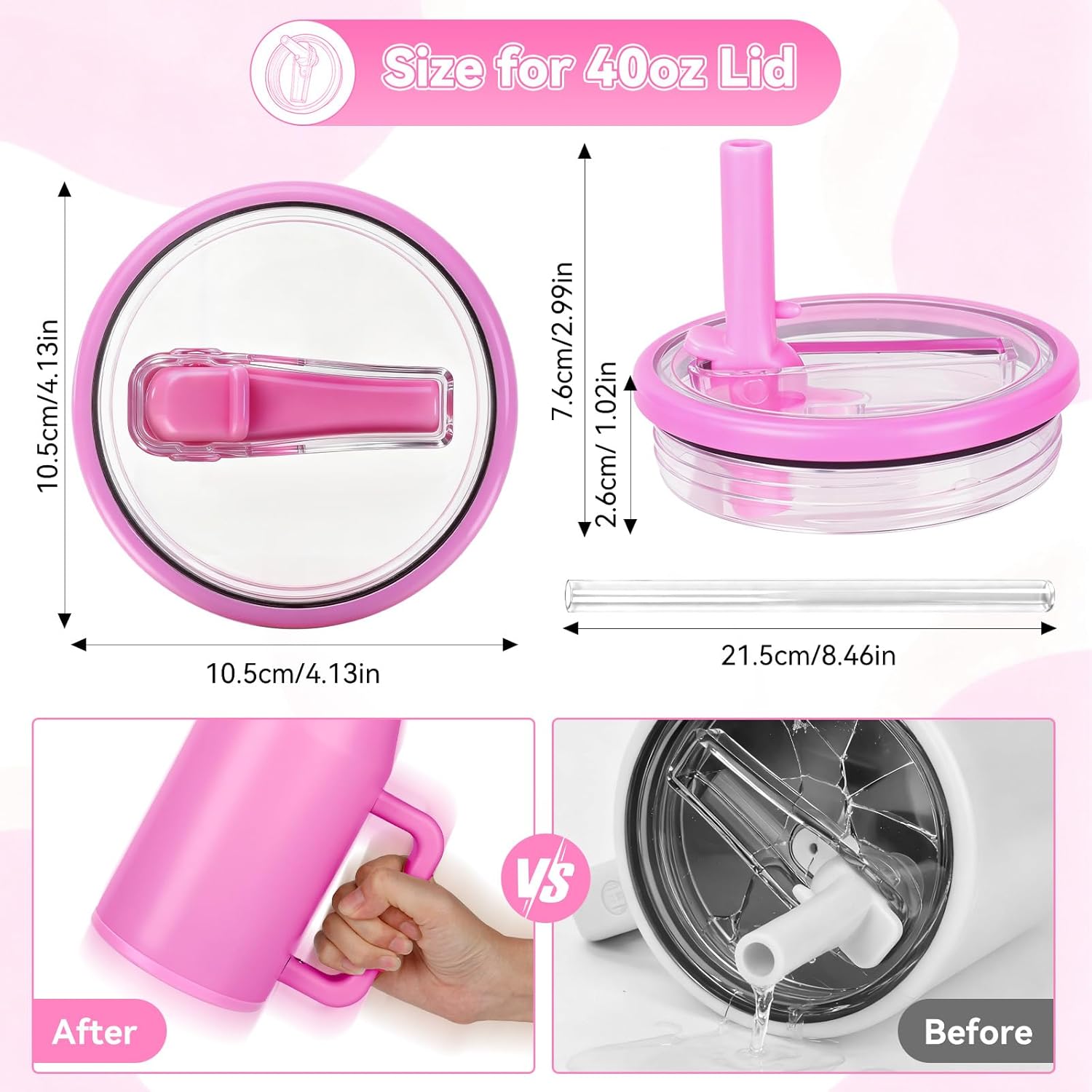 40oz Flip Straw Lid for HydroJug Traveler, Leak Proof Top Cap Replacement for HydroJug Tumbler, BPA-Free Dishwasher Safe Leak Resistant Cap with 4 Straws, Lids Accessories for Hydro Jug, Purple*2 - Image 3