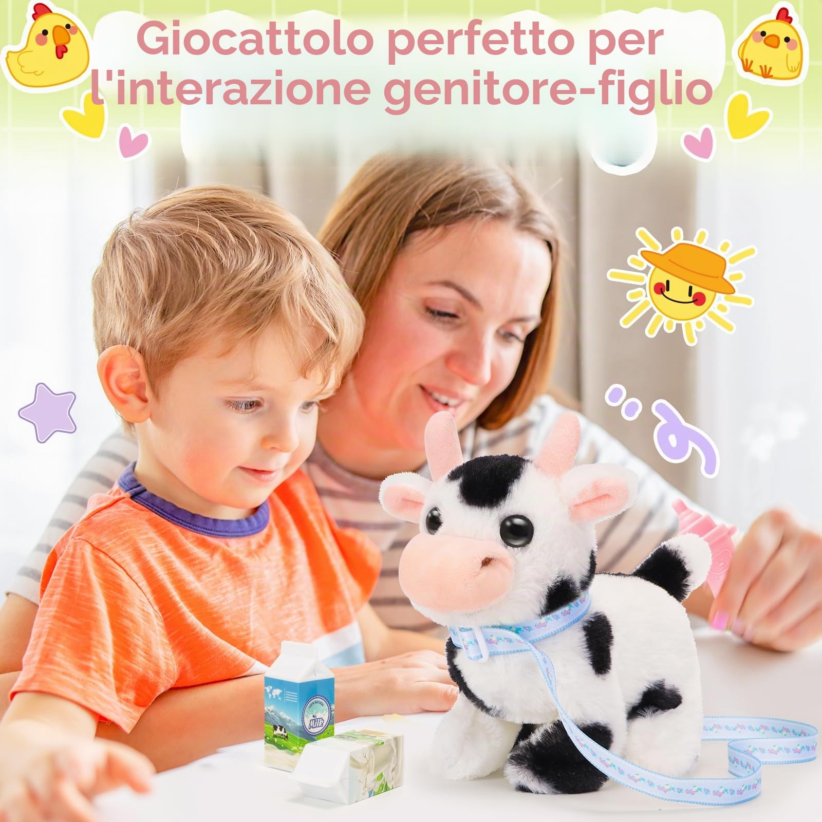 Tagitary Giocattoli di peluche interattivi a piedi suoni mucca bambini Wag Tail, testa del cenno realistica giocattoli di bestiame di peluche giocattoli di compleanno per i più piccoli