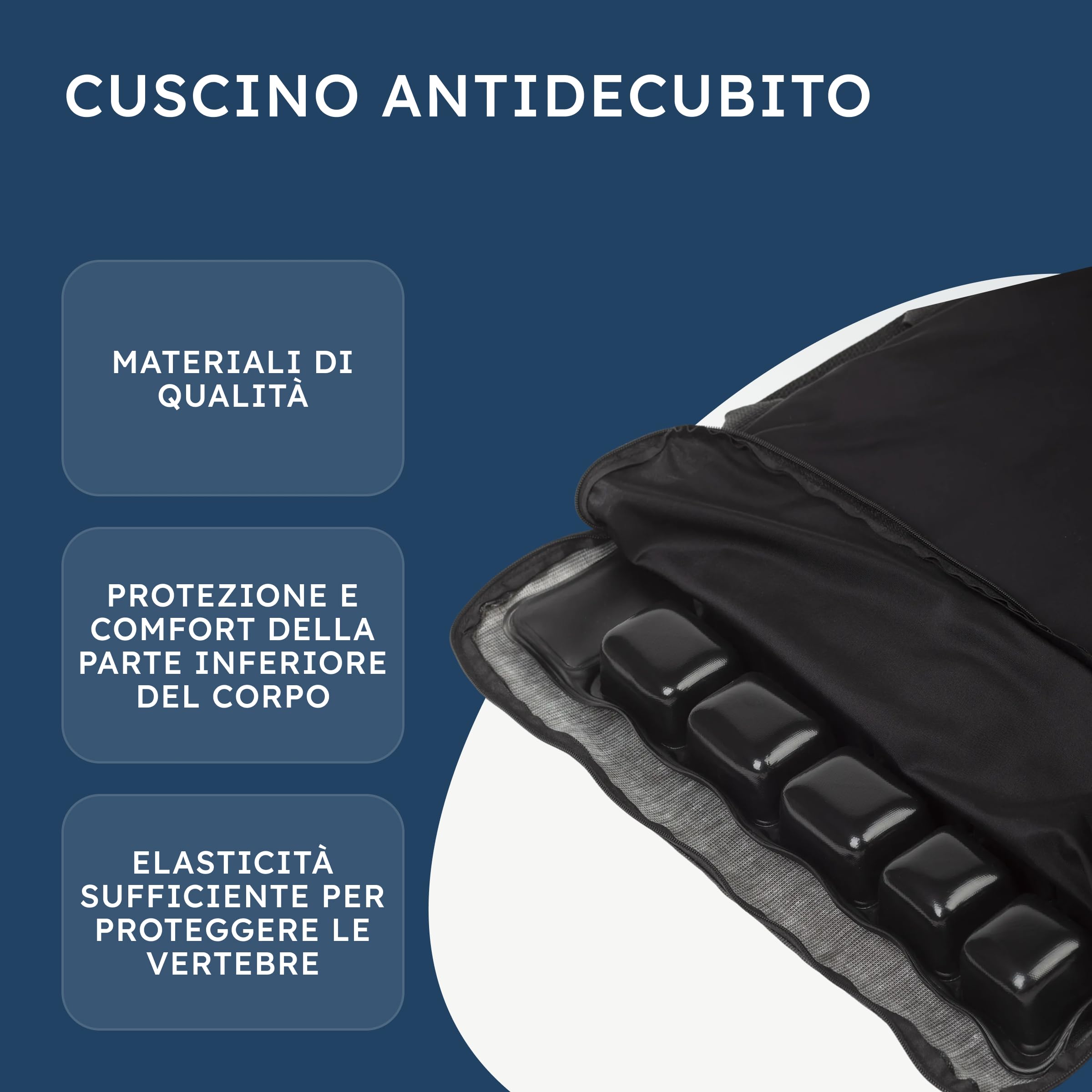 SPES Cuscino Antidecubito Nero - Cuscino Ortopedico per Sedia a Rotelle, Fodera Traspirante, Fondo Antiscivolo - Prevenzione Piaghe, Comfort per Sedute Prolungate, Sistema Auto-gonfiante