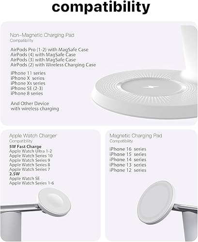 Miniatura 7 de Estación de carga inalámbrica 3 en 1 para dispositivo Apple estación de carga rápida para iPhone y reloj con MagSafe, soporte de cargador estable