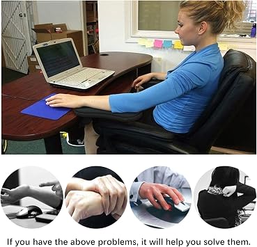 Arm Rest for Desk, Black Desk Extender Ergonomic Arm Support, Adjustable Rotating Computer Arm Support Pad for Table, Office, Chair, Desk (Black)