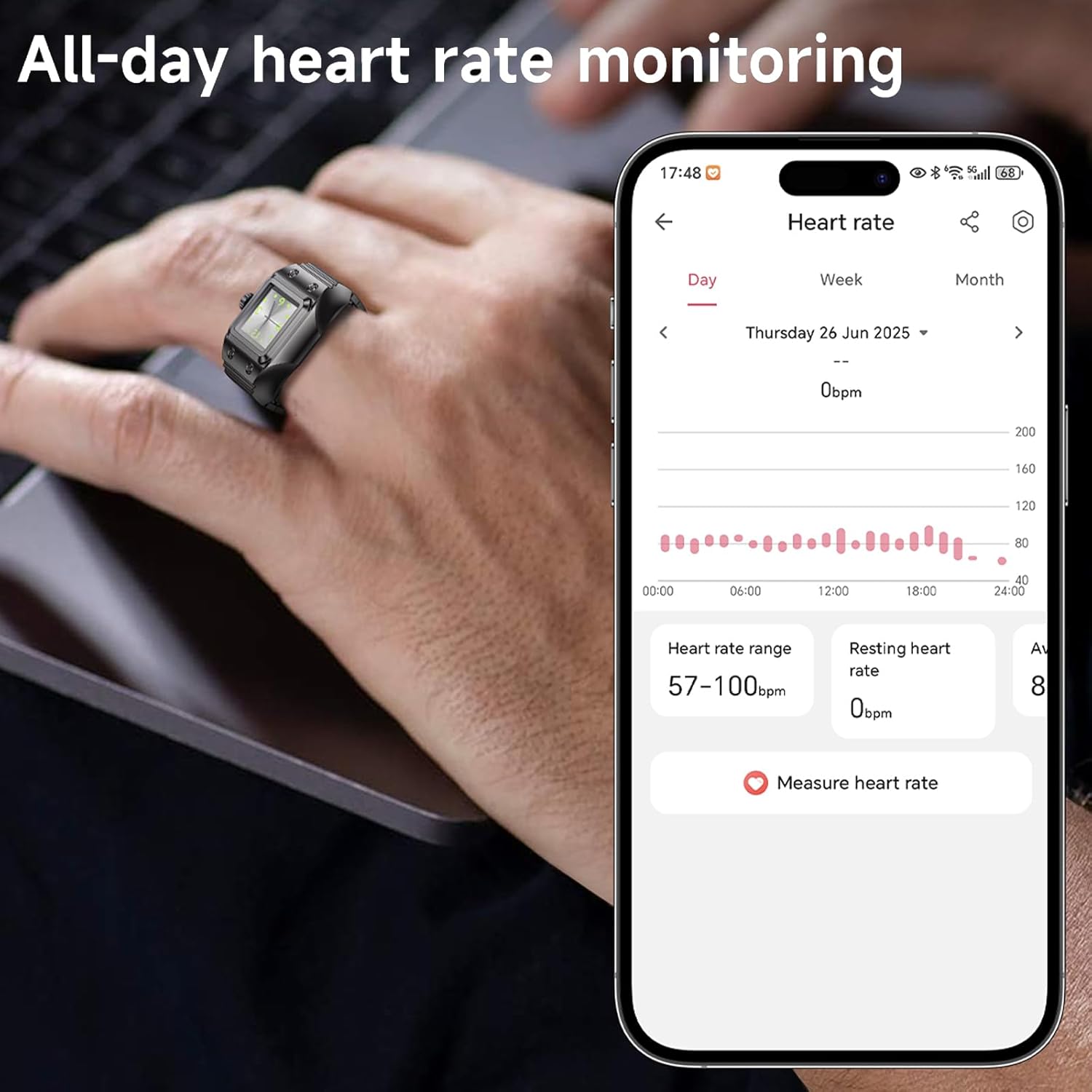 Smart Watch Ring Clock Ring for Women Men Quartz Analog Finger Watch with Heart Rate Monitor Sleep Track Sport Receord with Adjustable Band