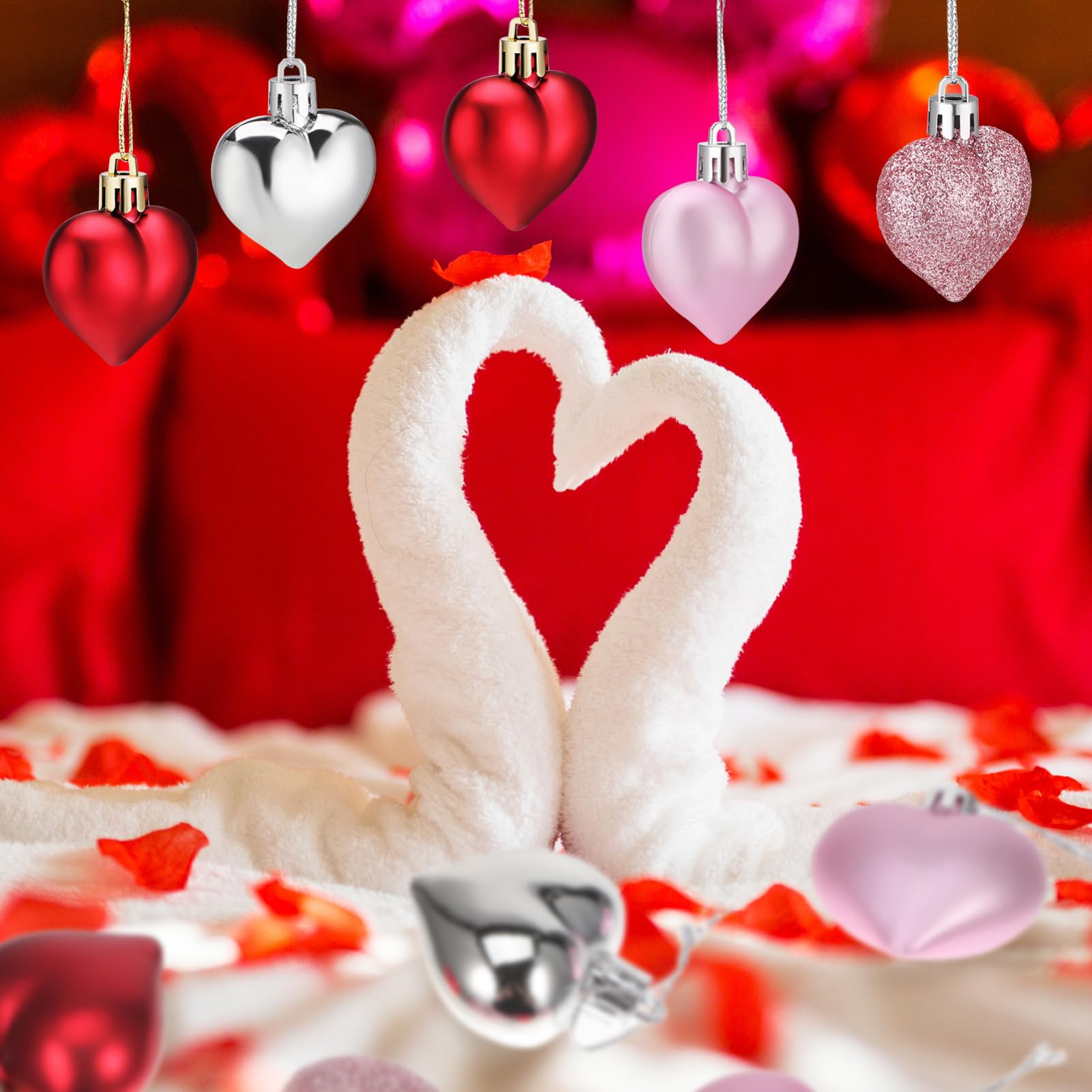Alipis 48piezas Colgante de Bola de Corazón Decoración Colgante Árbol de San Valentín Adornos Hogar y Bodas de Adornos Brillantes Día de San Valentín