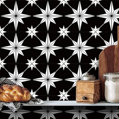Miniatura 4 de Alwayspon 24 calcomanías mate para azulejos de pared, autoadhesivas, para cocina, baño, 8 x 8 pulgadas, estrella blanca, 009