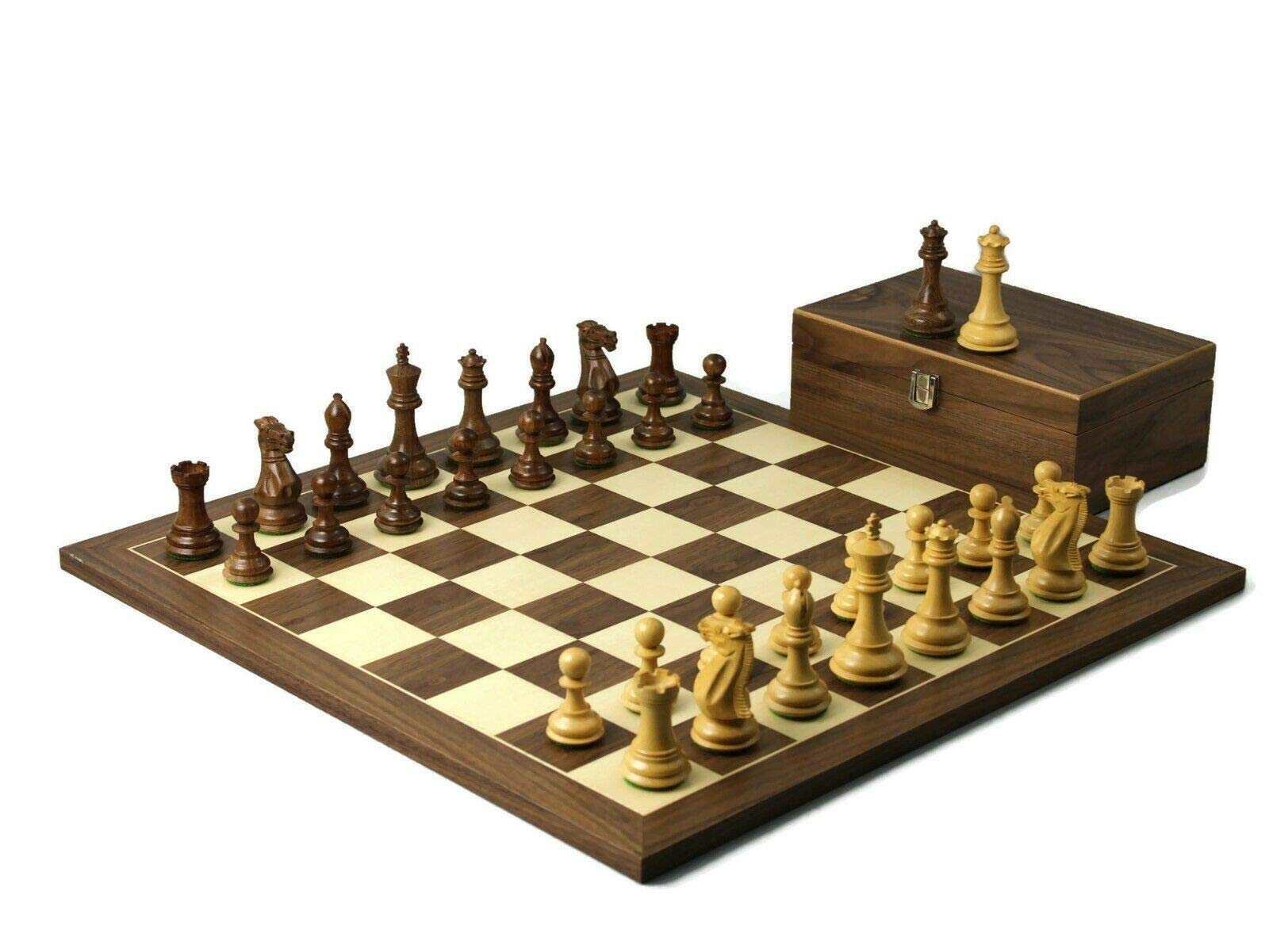 Large Tournament Championship Chess Set 20 Inch Board in Walnut with Weighted Sheesham Professional Staunton Pieces 3.75 Inch and Storage Box