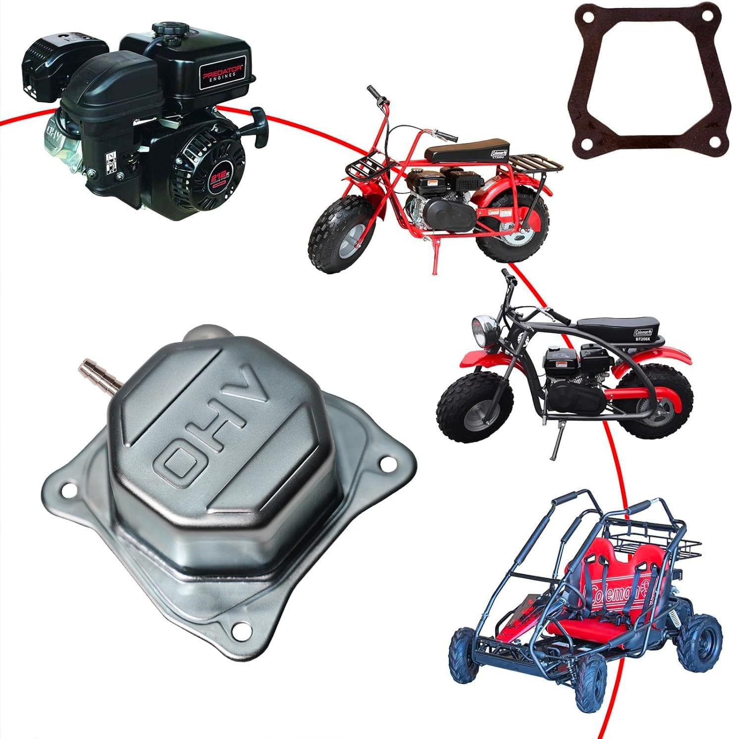 JMCHstore OHV Valve Cover w/Pulse Fitting for Predator 212 Non hemi Coleman CT200U CT100U BT200X CC100X Mini Bike, SK100 KT196 Go Kart Baja Hisun Tillotson Clone 196cc Engine Honda GX160 (Old Style)