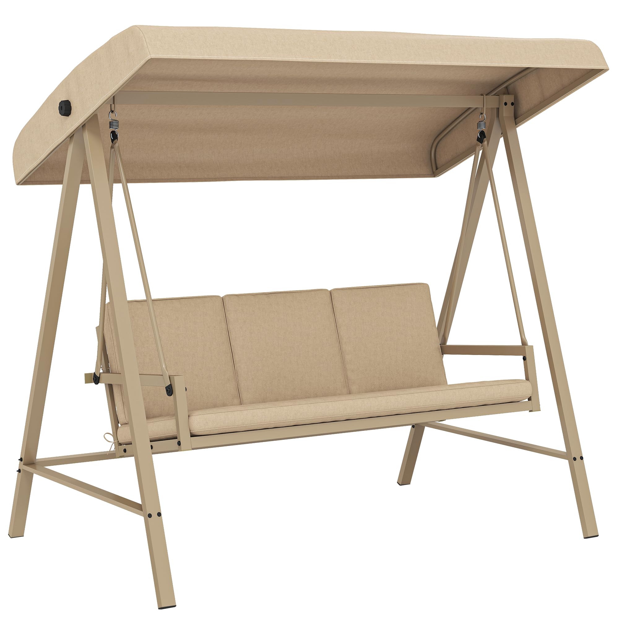Outsunny Garden Swing Bench 3 Seater Beige Metal