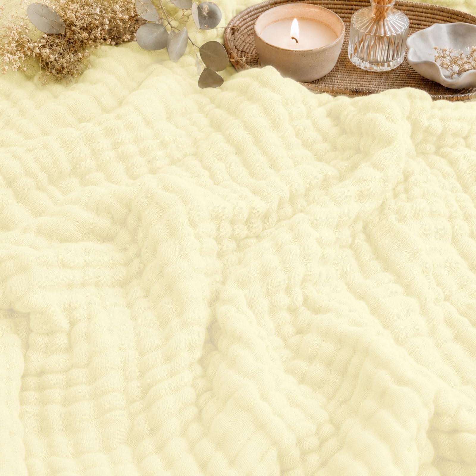Musselin Decke 150 x 200cm 100% Baumwolle Sommerdecke Tagesdecke Bettdecke (Cremegelb)