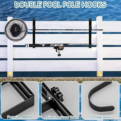 Miniatura 4 de 2 ganchos ajustables para postes de piscina, ganchos de metal para vallas, soporte de herramientas de piscina para postes telescópicos,