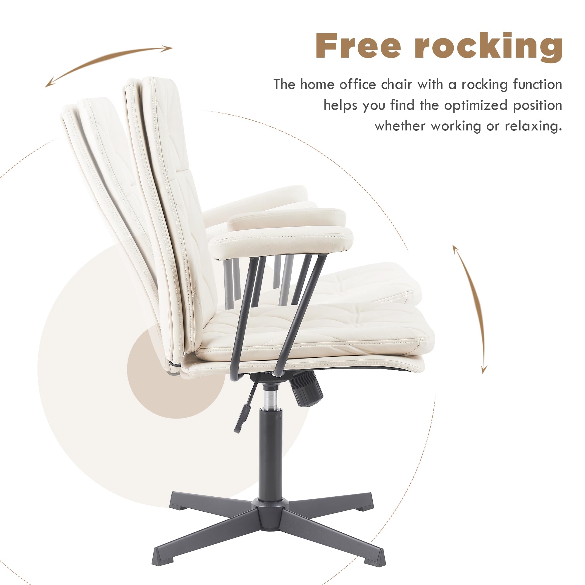 Silla de escritorio sin ruedas, giratoria, inclinable, para oficina en casa, con patas cruzadas, color blanco crema
