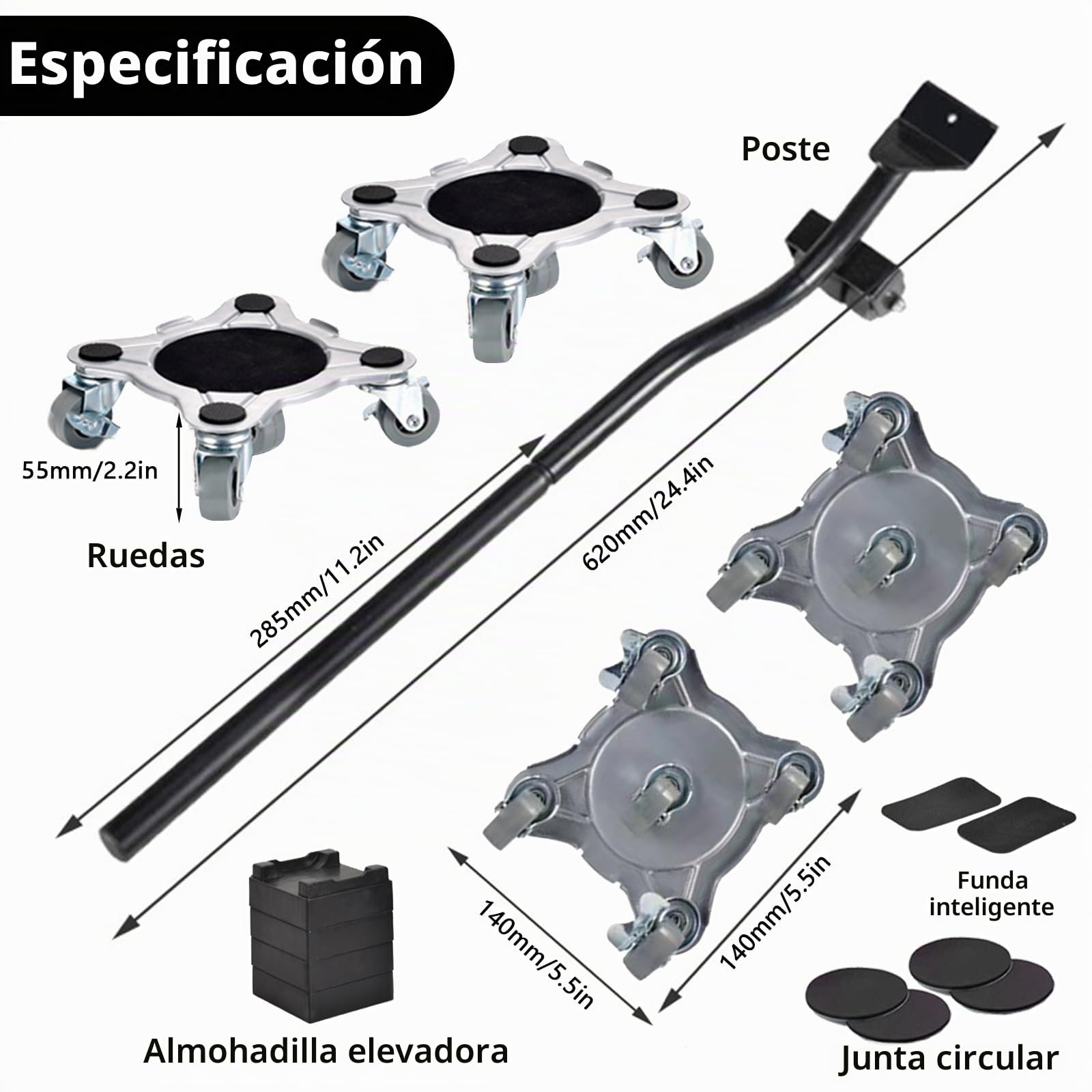 Rodillo Transporte Muebles, 1000Kg Elevador Muebles con Capacidad Carga Herramienta Mover Muebles Pesados ​​4 Plataformas Rodantes 1 Elevador 2 Cubiertas Protectoras 4 Almohadillas Elevación 4 Tapetes