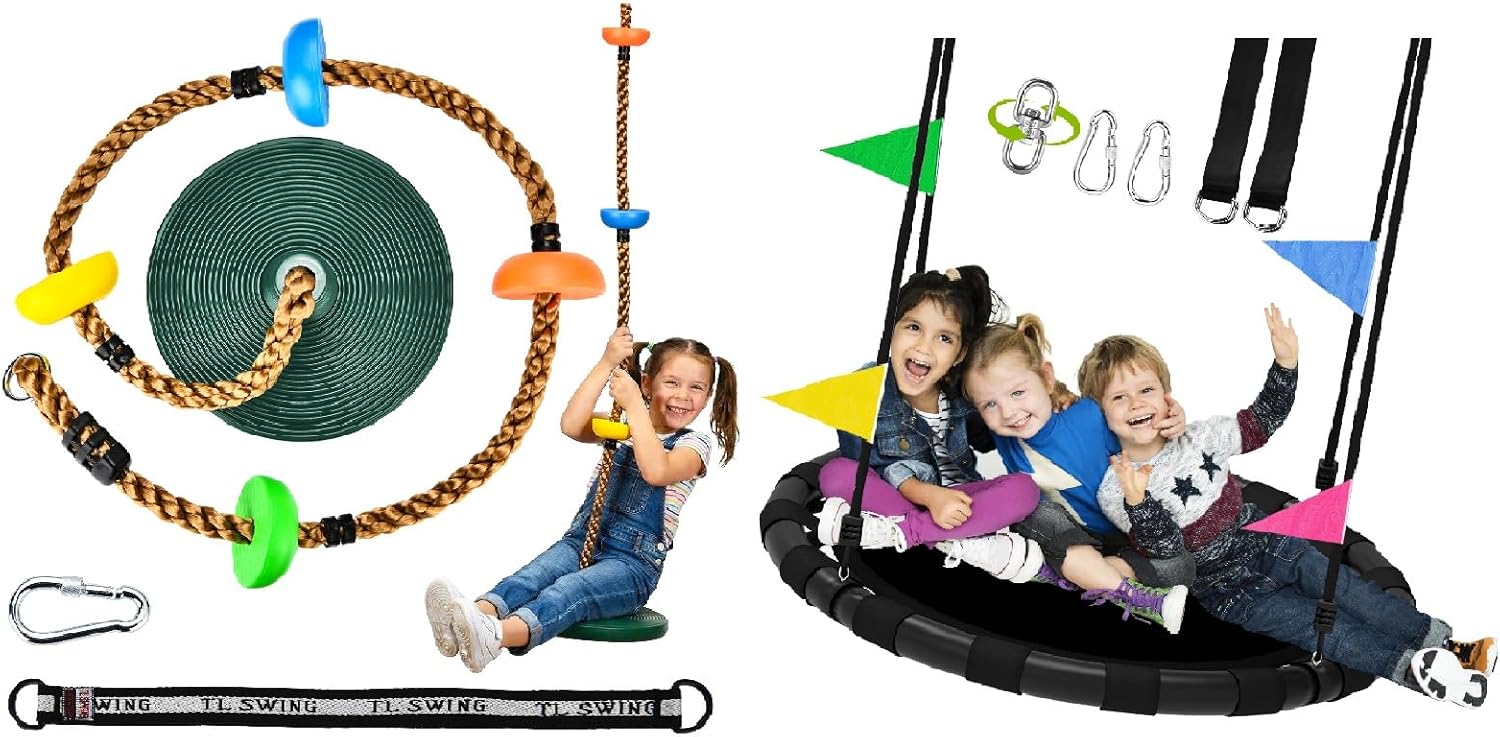 48 Inch Saucer Tree Swing & Climbing Rope with Platforms and Disc Swing Seat Set