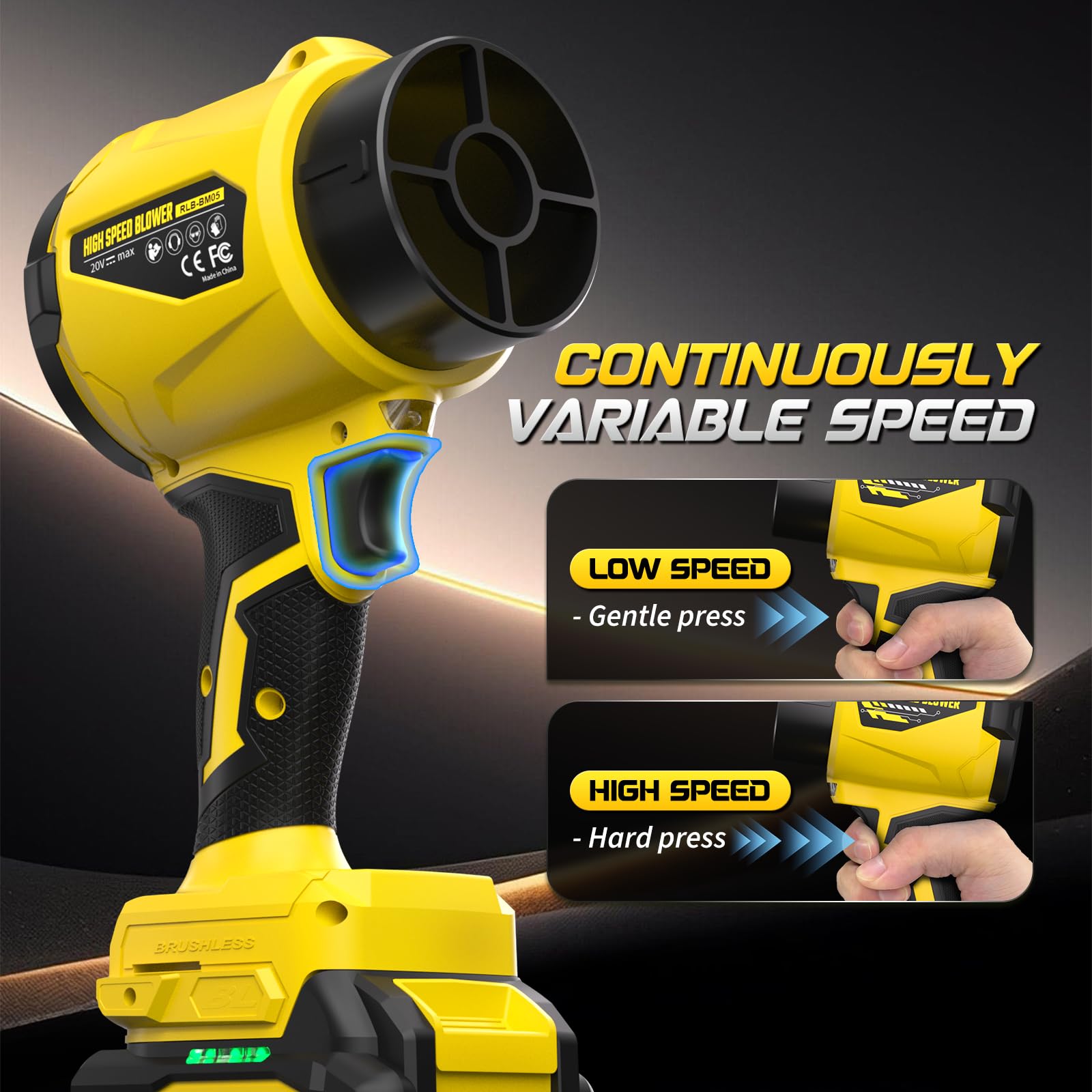 VERVEWAVE Soplador de hojas con 2 baterías de 4.0 Ah y cargador, soplador inalámbrico de 20 V para cuidado del césped y limpieza de la casa, soplador de chorro de 40,000 rpm, boquilla extendida y