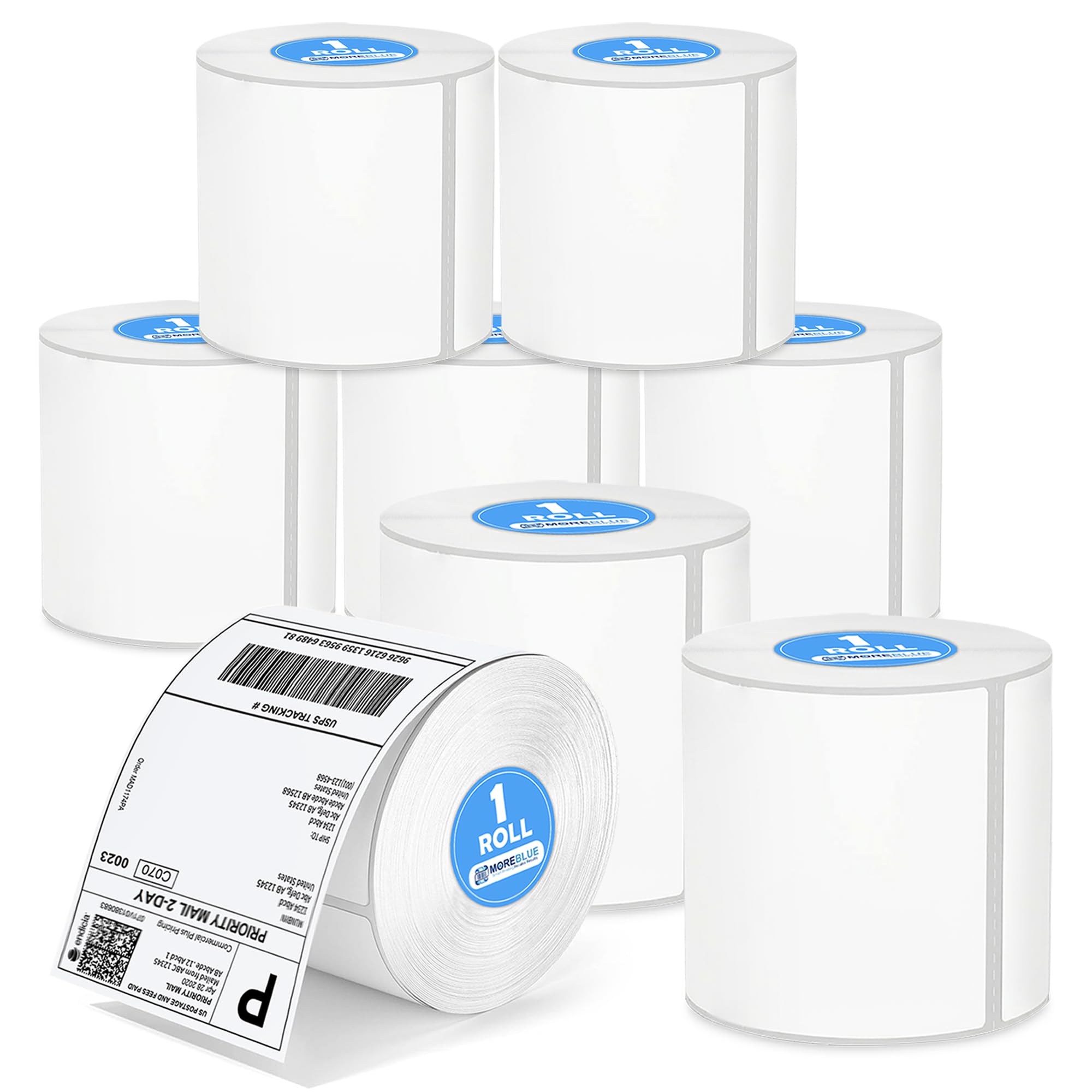 MOREBLUE® 4x6 Thermal Label Roll 6 Roll, 2400 Self-Adhesive Shipping Labels, Strong Sticky Smudge-Free & Jam-Free Thermal Printer Labels for Ecommerce & Courier Shipping Stickers