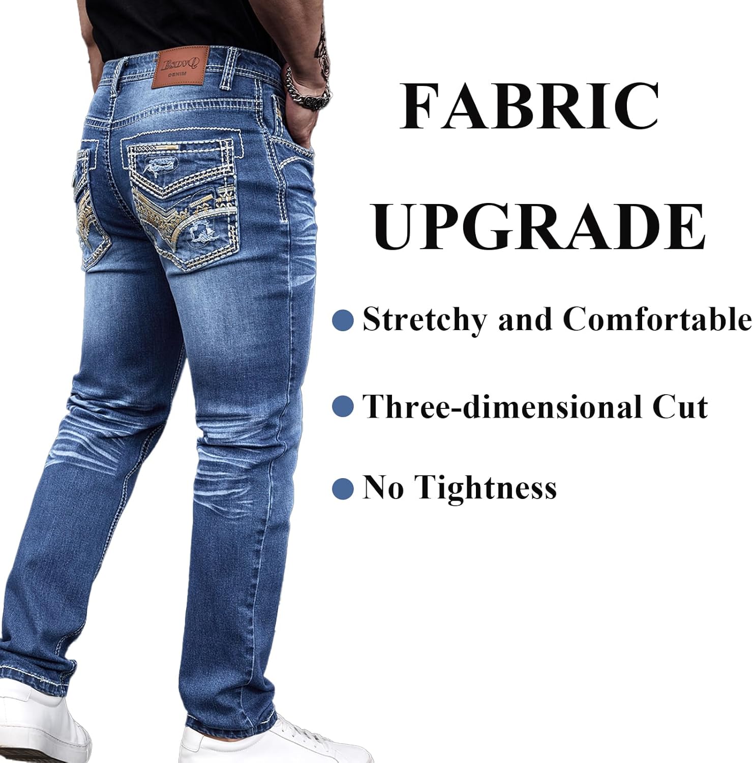 Classic Fit Jeans for Men Embroidered Design All Season Adult Denim Work Pants Everyday Casual Style Men's Pants - Image 5
