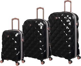 St Tropez Trois 3 Piece Hardside 8 Wheel Expandable Spinner, Black, 3 Pc Set