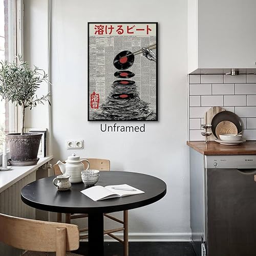 Miniatura 4 de XMQQLL Lienzo japonés para pared, disco de vinilo derretido, póster musical retro japonés hipster, estilo grunge asiático, decoración de pared para