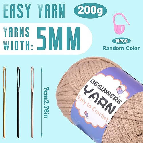 Miniatura 2 de Hilo de 7.05 oz para ganchillo, hilo de ganchillo para principiantes con puntadas fáciles de ver, marcador de puntada, aguja roma de ojo grande para